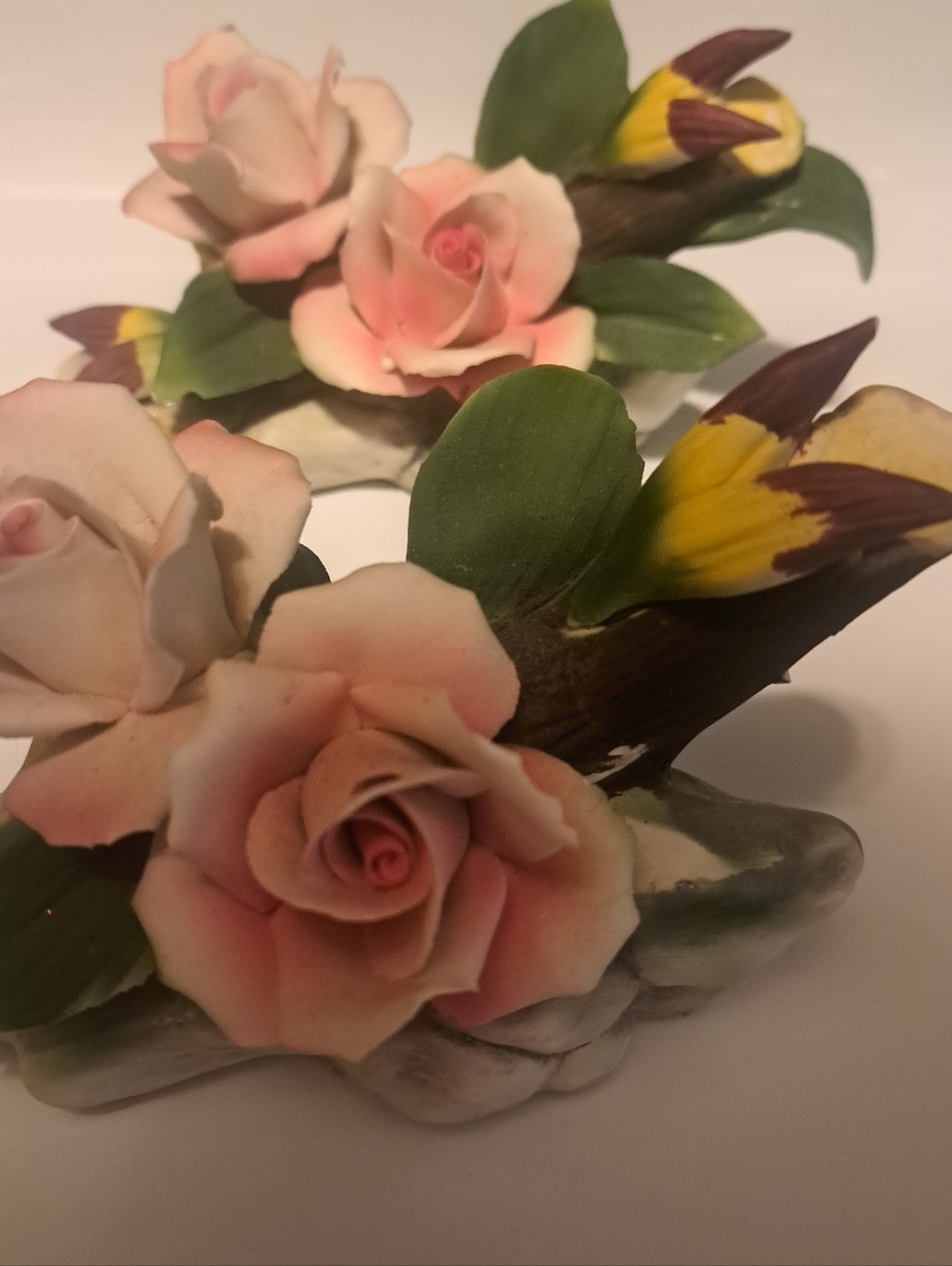 Two VTG 1950 'S Campidomonte Italian Porcelain Floral/ Pink Roses W/ Greenery